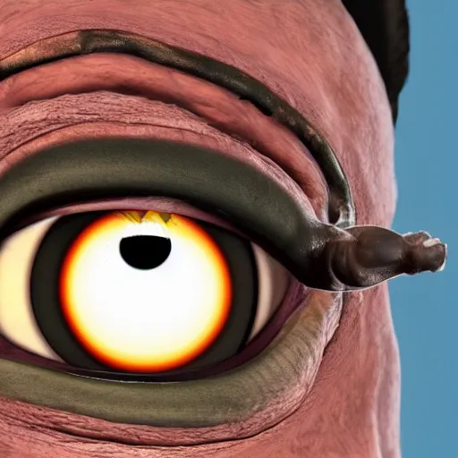 Image similar to a single eye ball connected to a broken skull by connective tissue and ligaments