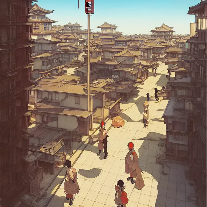 Image similar to empty japanese city, summer, in the style of studio ghibli, j. c. leyendecker, greg rutkowski, artem