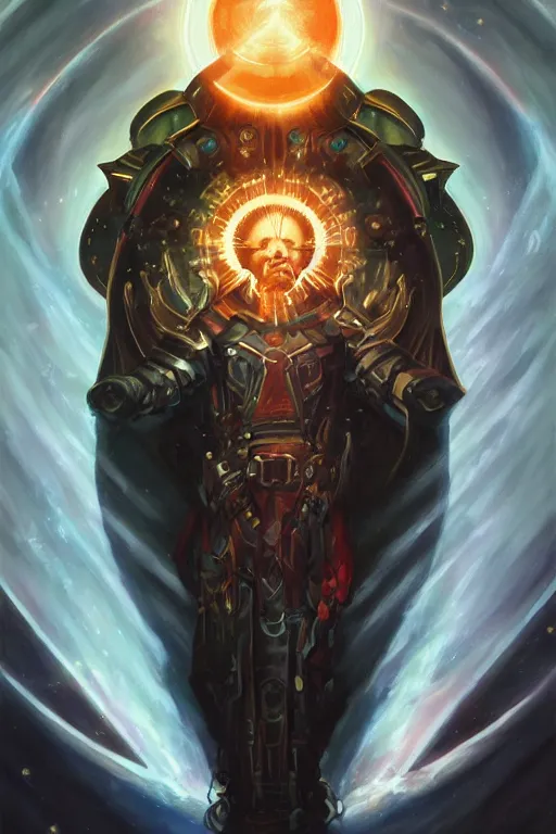 Prompt: portrait of the galactic arch bishop of death, the nova cross holds the power of the sun, by ross tran, oil on canvas