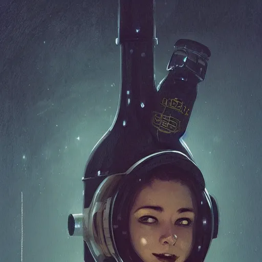 Prompt: character concept of an astronaut, with beer bottle in hand, ima dark rain forest at night, foggy, eerie, highly detailed, digital painting, artstation, concept art, symmetry, smooth, sharp focus, illustration, art by artgerm and greg rutkowski and alphonse mucha