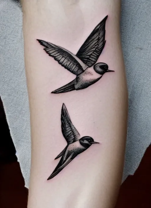 Prompt: sailor tattoo of a swallow on white paper
