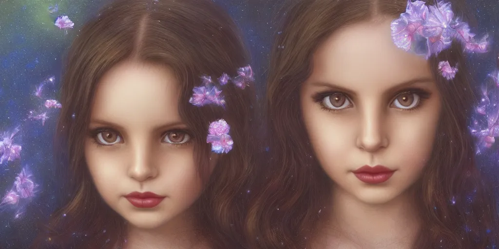 Image similar to big-eyed Lana Del Rey staring into the camera, sundown misty firefly wisps, Lilia Alvarado, Sophie Anderson, Mark Arian, Bob Byerley, Charlie Bowater, Mark Brooks, Steve Henderson, Justin Gerard, Arthur Hughes, Edward Robert Hughes, Mark Keathley, Victor Nizovtsev, Carlos Shwabe, Ross Tran, WLOP