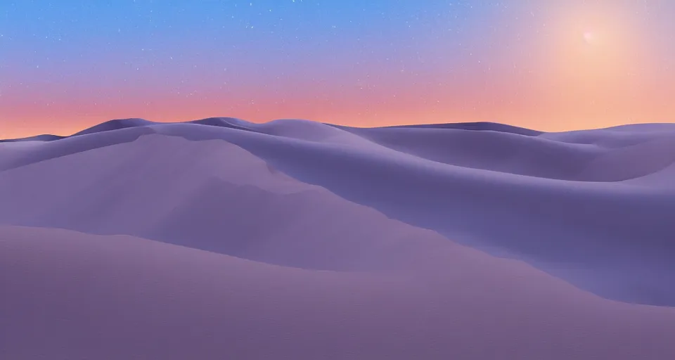 Image similar to a matte painting of desert dunes with blue light falling on them, trending on artstation