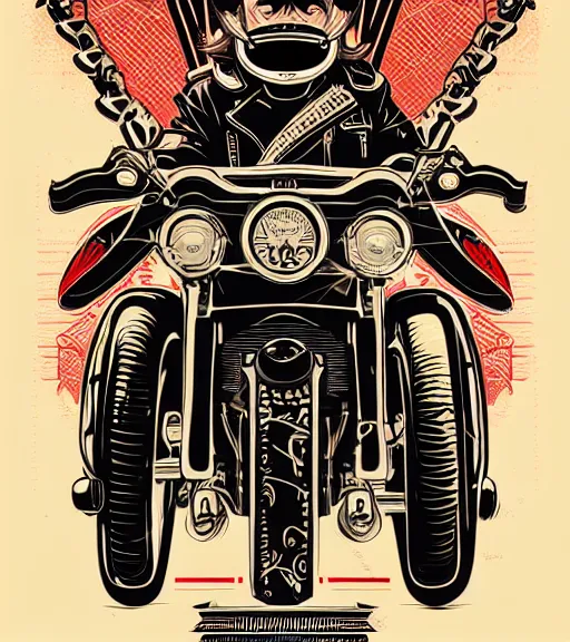 Prompt: Dangerous Biker illustration Poster, vector art style, medium shot, intricate, elegant, highly detailed, digital art, ffffound, art by JC Leyendecker and sachin teng