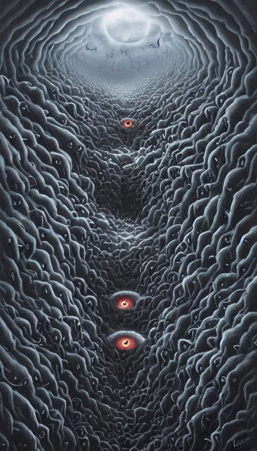 Image similar to a storm vortex made of many demonic eyes and teeth, by lee madgwick