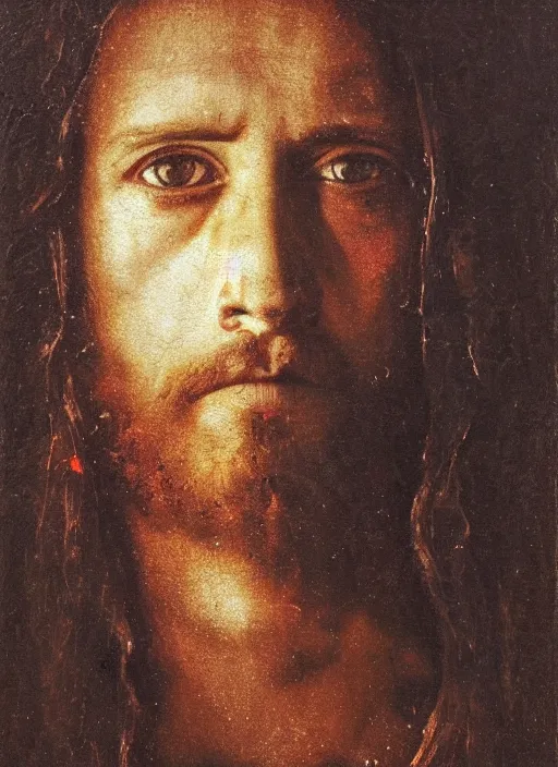 Prompt: portrait of jesus christ with fire in his eyes, by nicola samori, painting, 8 k, high detail