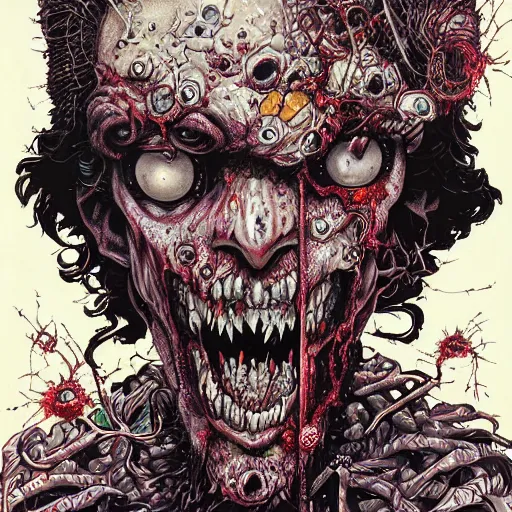 Image similar to portrait of crazy zombie, symmetrical, by yoichi hatakenaka, masamune shirow, josan gonzales and dan mumford, ayami kojima, takato yamamoto, barclay shaw, karol bak, yukito kishiro