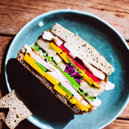 Image similar to close up high resolution photo of vegan sandwich, very tasty, food photography, instagram, trending