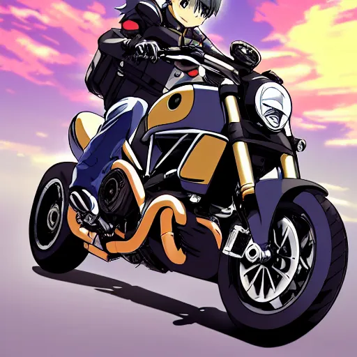 Image similar to anime art vehicle concept art, anime key visual of ducati diavel, on a country road, trending on pixiv fanbox, studio ghibli, extremely high quality artwork