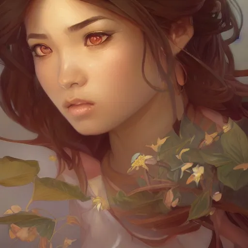 Image similar to Pokimane, highly detailed, digital painting, artstation, concept art, sharp focus, illustration, cinematic lighting, art by artgerm and greg rutkowski and alphonse mucha