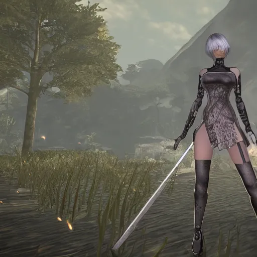 Prompt: nier automata in morrowind