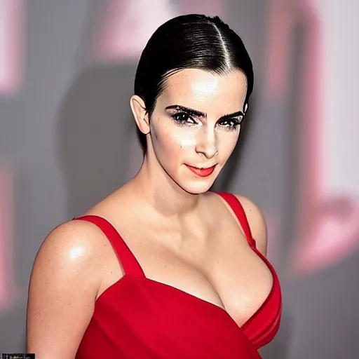 Image similar to a woman who is a genetic combination of kim kardashian and emma watson face and upper - body focus