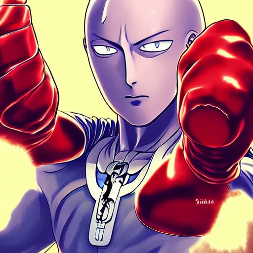 Prompt: one punch man, hyper detailed masterpiece, digital art painting, comics aesthetic,