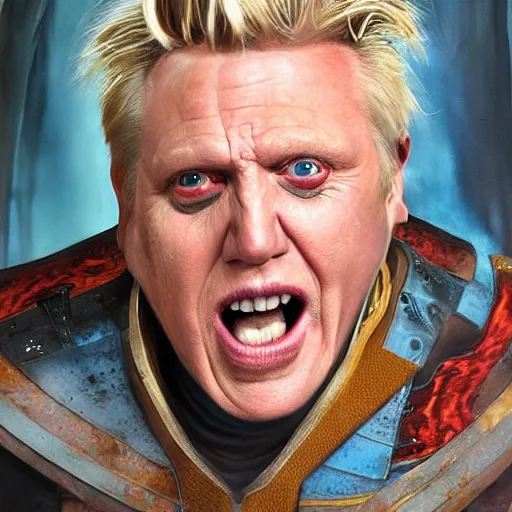 Image similar to hyperrealistic mixed media high resolution painting of Gary Busey as the !Emperor! from !Star Wars!, stunning 3d render inspired art by Jamie Salmon and WForrest and Greg Rutkowski, perfect facial symmetry, dim volumetric lighting, 8k octane beautifully detailed render, full body shot, post-processing, extremely hyper-detailed, intricate, epic composition, highly detailed attributes, highly detailed atmosphere, cinematic lighting, masterpiece, trending on artstation, very very detailed, masterpiece, stunning, flawless completion, lifelike texture, perfection,