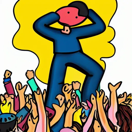 Prompt: rubber man crowd surfing at a concert, cartoon art style