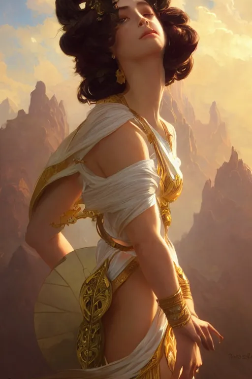 Image similar to can we have a goddess who isn't Caucasian ffs, highly detailed, digital painting, artstation, concept art, smooth, sharp focus, illustration, Unreal Engine 5, 8K, art by Ross Tran and greg rutkowski and alphonse Mucha