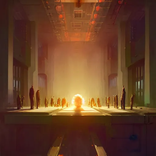 Image similar to symmetry!! mad scientist conducting an experiment by otto dix and greg rutkowski and andreas rocha, cinematic lighting, highly detailed, warm colours, 4 k -