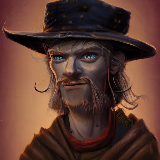 Image similar to Chawick the Fail Wizard, a young scrawny man in ragged and stained wizard's robes and hat. 8k resolution, full-length portrait, digital painting, fantasy art.