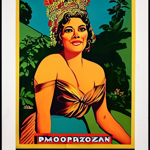 Prompt: portrait of a Colombian gold goddess, American propaganda poster