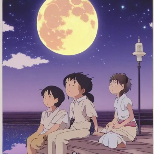 Image similar to looking at the moon, Studio Ghibli