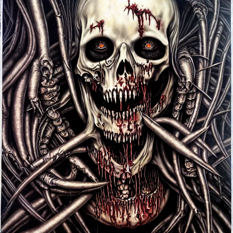Prompt: death metal album cover, woman, zombies, herman nitsch, giger. airbrush, high detail.