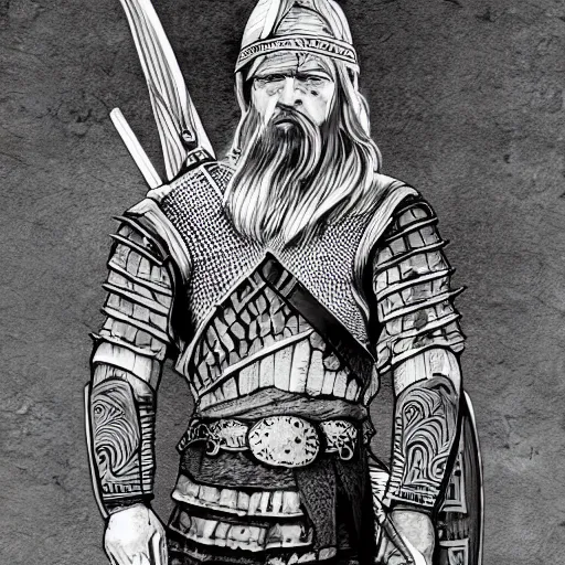 Prompt: viking warrior illustration, manequim structure, 4k detailed, black ink on white paper, how to draw