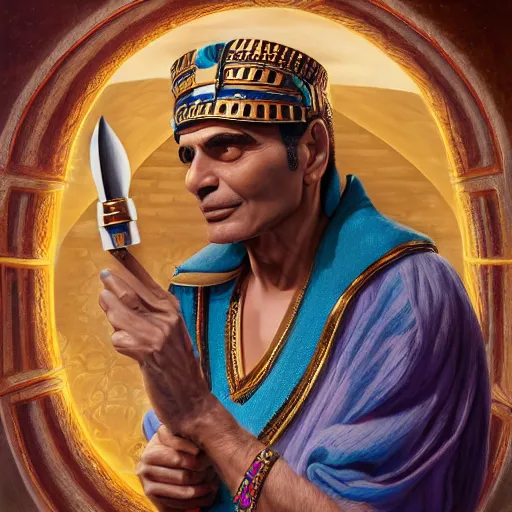 Prompt: a detailed fantasy character portrait of abdel halim hafez as egyptian god of art by lauri blank, artgerm, evelyn de morgan, 8K, 50mm lens