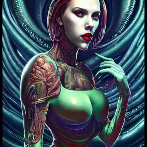 Image similar to lofi scorn giger alien venom joker lovecraftian lovecraft portrait of scarlett johansson, Pixar style, by Tristan Eaton Stanley Artgerm and Tom Bagshaw.