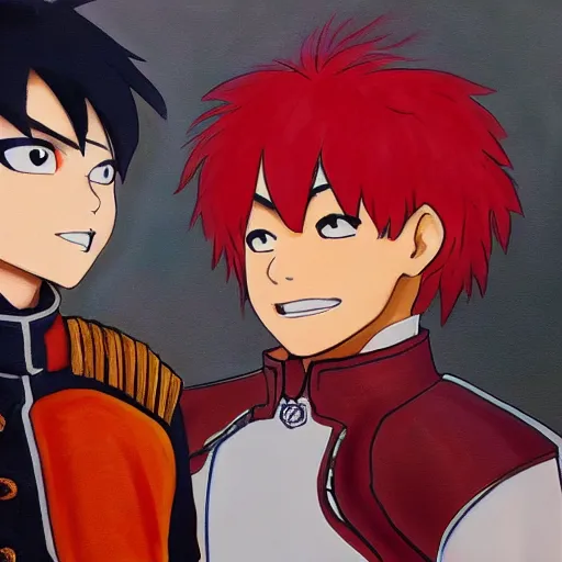 Image similar to oil painting of todoroki shouto meeting prince zuko, jm animation