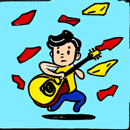 Prompt: vault boy playing a guitar