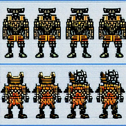 Image similar to 8 bit sprite sheet for an orc barbarian character