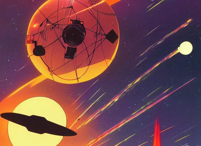 Prompt: 1 9 8 0 s science fiction anime space ship concept art poster