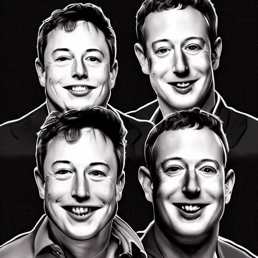 Image similar to portrait of elon musk, mark zuckerberg, jeff bezos, in meeting together, very detailed, art contest winner on behance, trendy on deviant art, by by artgem