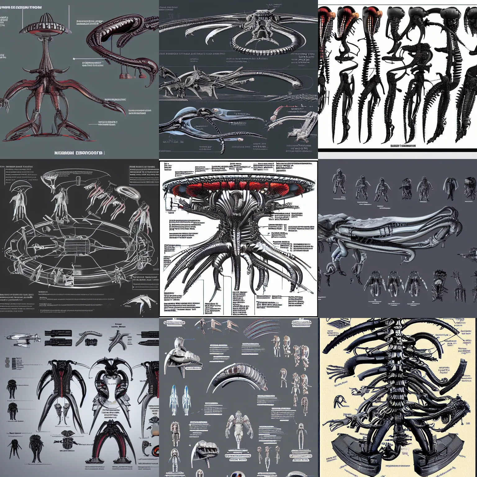 Prompt: xenomorph exploded view diagram.