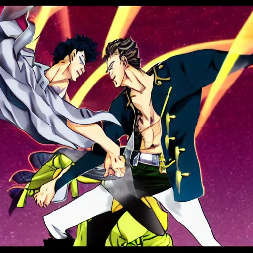 Prompt: jotaro kujo fighting dio