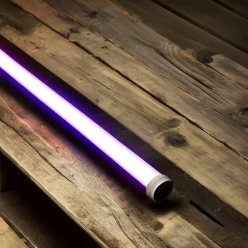 Prompt: a real light saber on a wooden table, 4k, high detail, high-resolution photograph, professional photography, ultra-detail