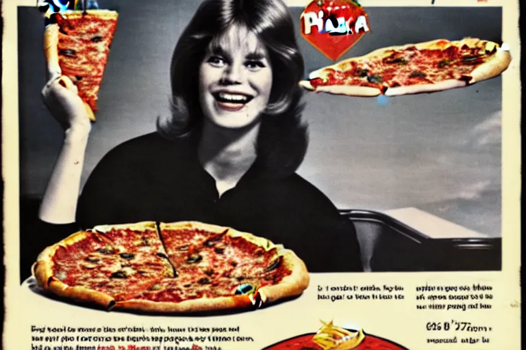 Image similar to 7 0 s, pizza, advertisement