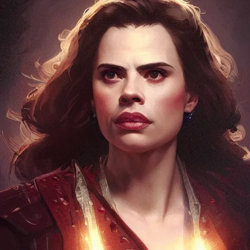 Prompt: Hayley Atwell as a character in Diablo 3, gorgeous, beautiful, intricate, highly detailed, digital painting, artstation, oppressive lighting, concept art, sharp focus, illustration, art by greg rutkowski and alphonse mucha