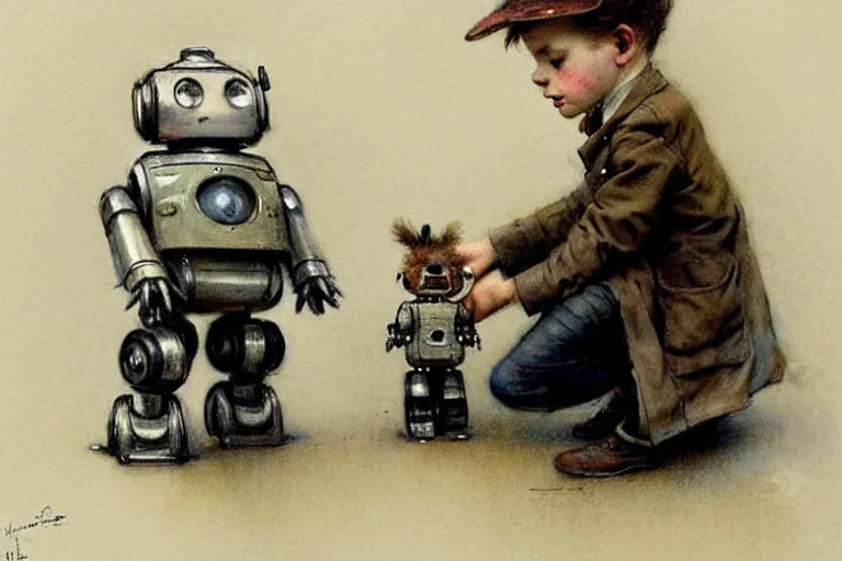 Image similar to ( ( ( ( ( 1 9 5 0 s boy and his small pet robot. muted colors. ) ) ) ) ) by jean - baptiste monge!!!!!!!!!!!!!!!!!!!!!!!!!!!