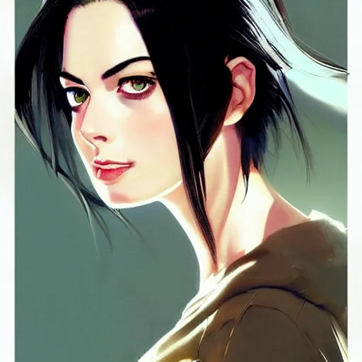 Prompt: ann hathaway portrait as manga girl, realistic shaded perfect face, fine details. anime. realistic shaded lighting poster by ilya kuvshinov katsuhiro otomo ghost - in - the - shell, magali villeneuve, artgerm, jeremy lipkin and michael garmash and rob rey