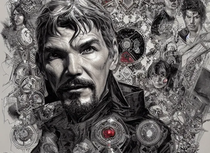 Prompt: a highly detailed powerful portrait of stephen strange, james gurney, james jean