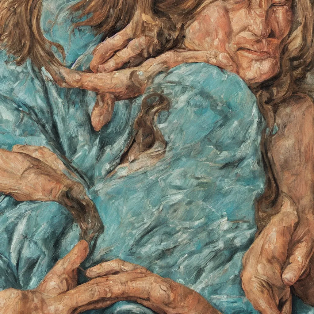Image similar to high quality high detail painting by lucian freud, jenny savile, portrait, turquoise, hd