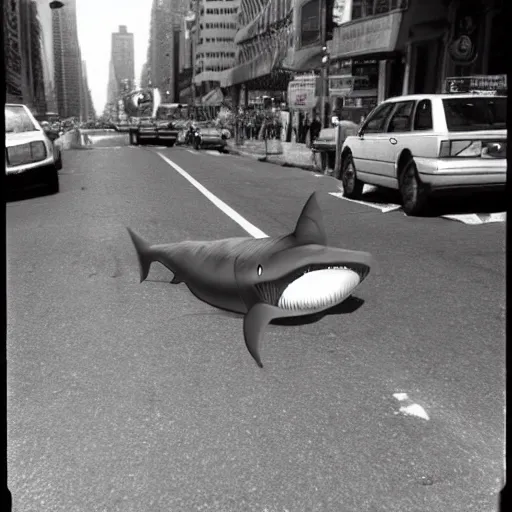 Image similar to The first street shark discovered in new york streets, circa 1992, photograph