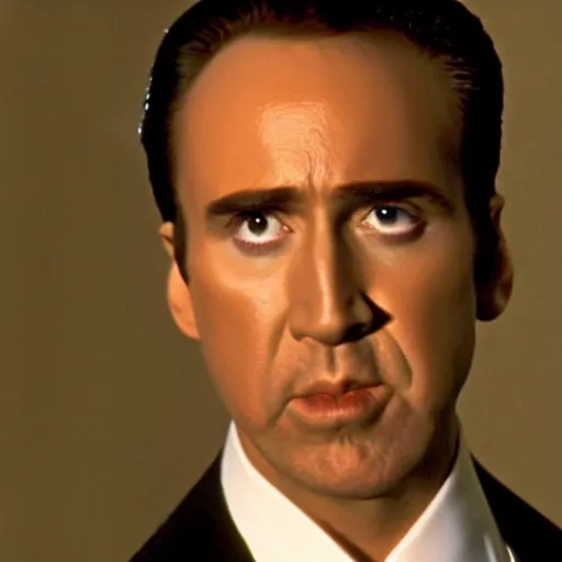 Prompt: photo of Nicolas Cage as Patrick Bateman in American Psycho movie