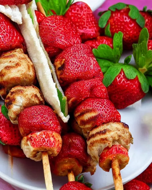 Image similar to a kebab made out of strawberries