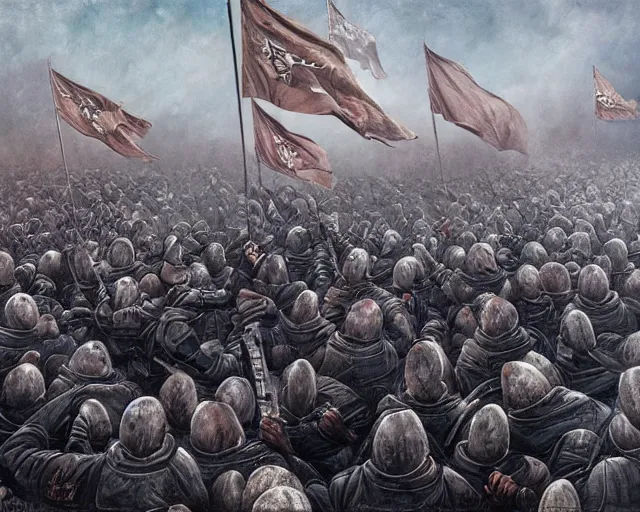 Image similar to beautiful as the moon, terrible as an army with banners. art by denys tsiperko and bogdan rezunenko, hyperrealism