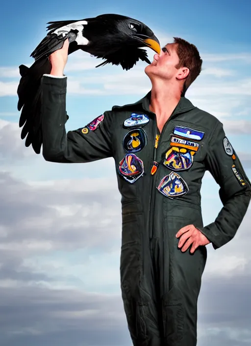 Image similar to a jet pilot with a crow head