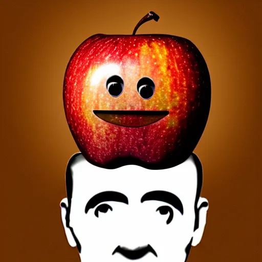 Prompt: digital art. an apple with steve job's face. fruit with a human face.