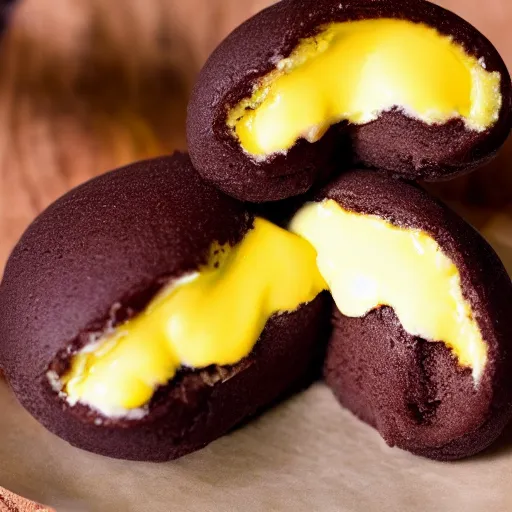 Image similar to delicious chocolate donut filled with custard