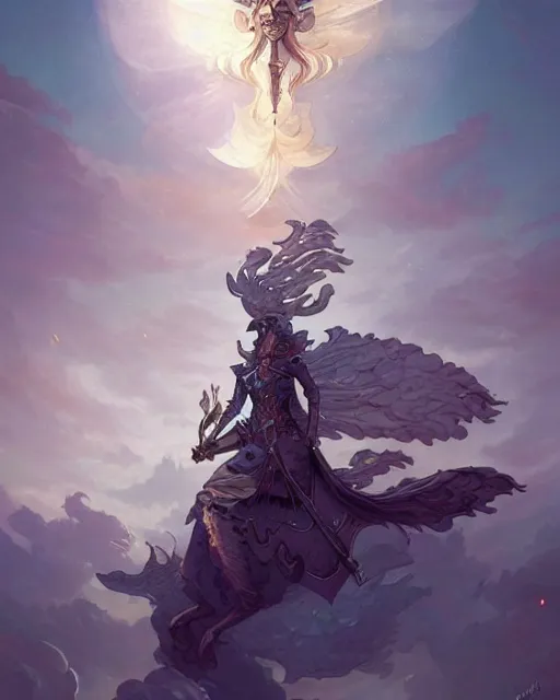Prompt: paladin in white gold intricate plate armor pixelating into the wind, fantasy art by peter mohrbacher, james jean, dan mumford, radiant halo of light